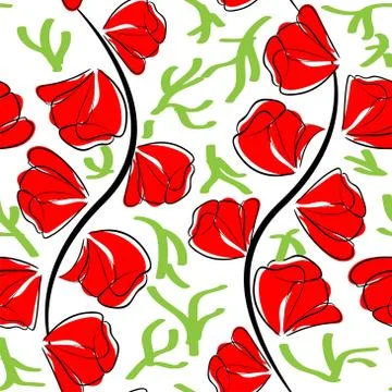 Seamless pattern with abstract red poppies. Vector illustration. Stock Illustration
