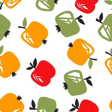 Seamless pattern of abstract red, yellow, green apples Stock Illustration
