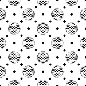 Seamless pattern with abstract round 3d halftone sphere Illustrazione stock