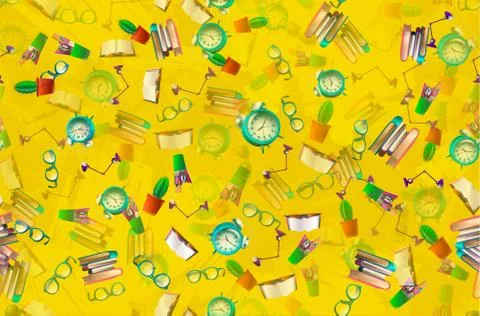 Seamless pattern. Abstract school pattern on yellow. Vector illustration of Stock Illustration