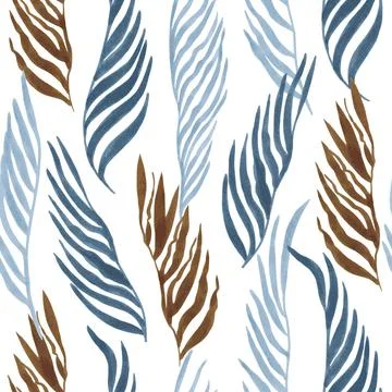Seamless pattern with abstract sea weed leaves. Vector background for design and Stock Illustration