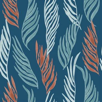 Seamless pattern with abstract sea weed leaves. Vector background for design and Illustrazione stock