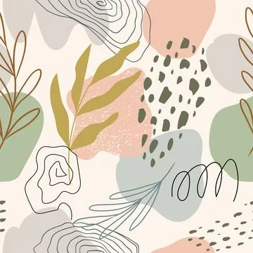 Seamless pattern with Abstract shape and Leaves. Boho design for print Illustrazione stock