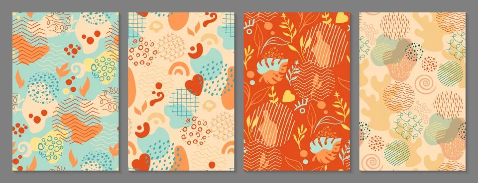 Seamless pattern abstract shape doodle object modern cozy trendy wrapper Stock Illustration