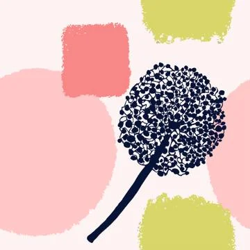 Seamless pattern with abstract shapes and illustration of plant Stock Illustration