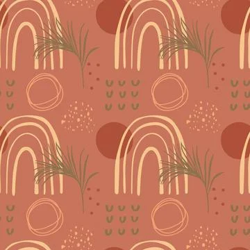 Seamless pattern with abstract shapes and leaves Stock Illustration