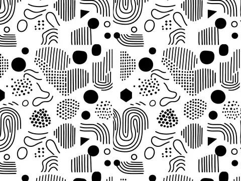 Seamless pattern with abstract shapes. Black and white  background, curved .. Stock Illustration