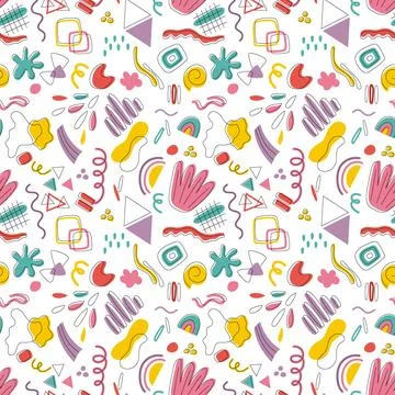 Seamless pattern of abstract shapes of different colors on a white background Stock Illustration