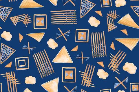 Seamless pattern with abstract shapes. Hand drawn minimalistic geometric. Stock Illustration