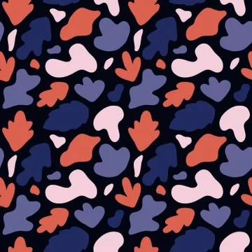 Seamless pattern with abstract shapes, leaves and mushrooms . Collage style . Stock Illustration