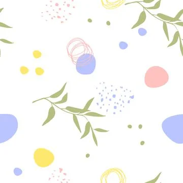 Seamless pattern with abstract shapes, twigs and dots. Vector illustration with Illustrazione stock