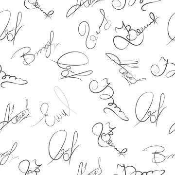Seamless pattern of abstract signatures for textiles, texture, packaging and Illustrazione stock