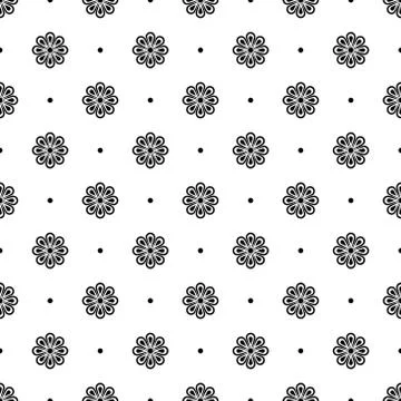 Seamless pattern. Abstract simple flower design. Black elements on a white Stock Illustration