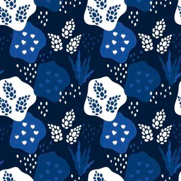 Seamless pattern. Abstract spots and floral elements, collage. Abstract natur Stock Illustration