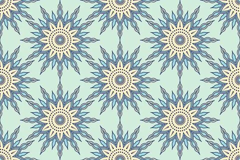 Seamless pattern with abstract star  in blue and beige colors on a soft pas.. Stock Illustration