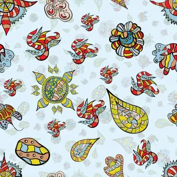 Seamless pattern abstract style doodling blue background Stock Illustration