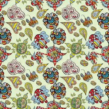 Seamless pattern abstract style doodling green background Stock Illustration