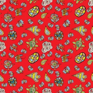 Seamless pattern abstract style doodling red background Stock Illustration