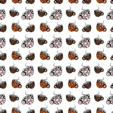 Seamless Pattern with Abstract Stylized cup in trendy hues on a transparent Stock Illustration