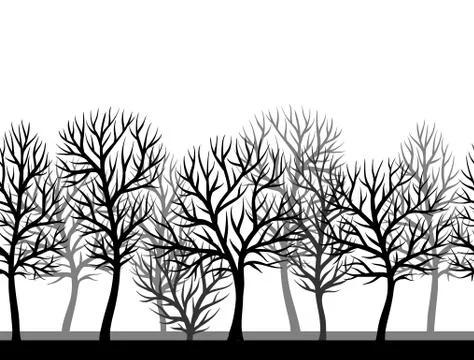 Seamless pattern with abstract stylized trees. Natural view of black silhouettes Illustrazione stock