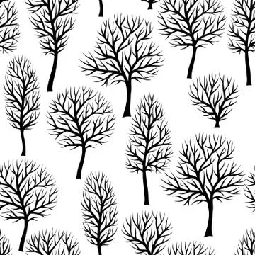 Seamless pattern with abstract stylized trees. Natural view of black silhouettes Illustrazione stock