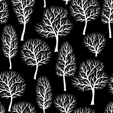 Seamless pattern with abstract stylized trees. Natural background of white Illustrazione stock