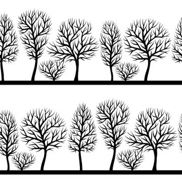 Seamless pattern with abstract stylized trees. Natural view of black silhouettes Illustrazione stock