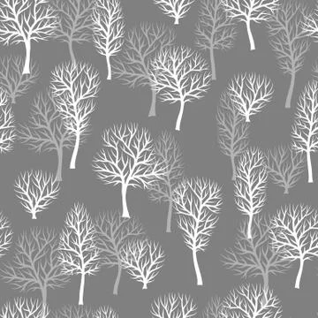 Seamless pattern with abstract stylized trees. Natural view of white silhouettes Illustrazione stock