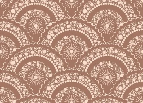 Seamless pattern with abstract sun and polka dot arc in trendy color  palet.. Stock Illustration