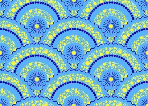 Seamless pattern  with abstract sun surrounded by layered dotted arcs in vi.. Stock Illustration