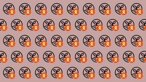 Seamless Pattern of Abstract Symbols with Orange Ribbons. Stock Footage 325385314