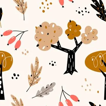 Seamless pattern with abstract trees, forest elements. Creative woodland height Stock Illustration