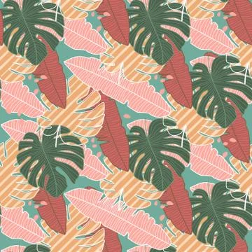 Seamless pattern with abstract tropical leaves. Exotic design Stock Illustration