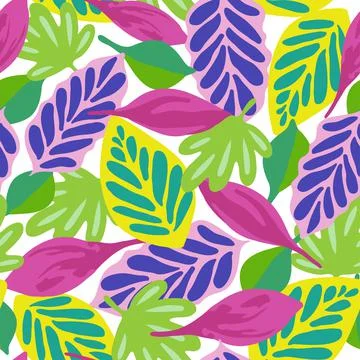 Seamless pattern abstract tropical leaves on white Stock Illustration
