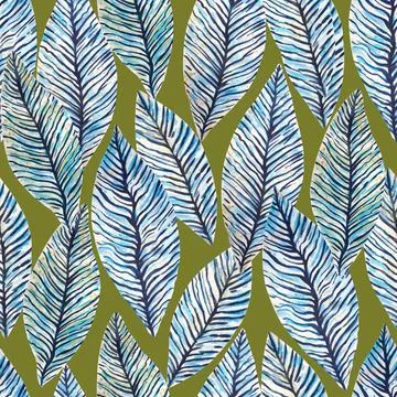 Seamless pattern with abstract tropical leaves. Watercolor illustration. Stock Illustration
