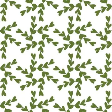 Seamless pattern with Abstract twigs with leaves in the shape of hearts. Vect Stock Illustration