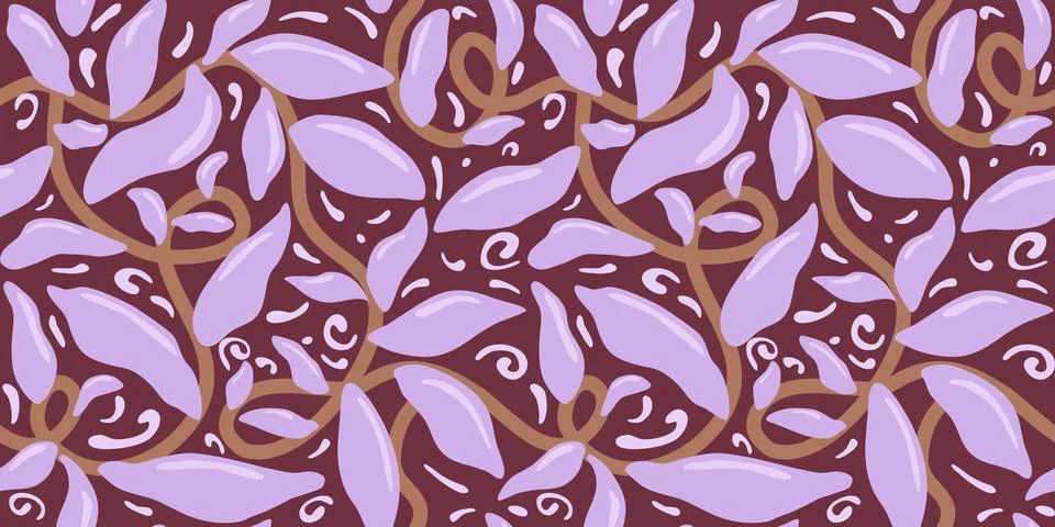 Seamless pattern with abstract violet tropical leaves, vector Illustrazione stock