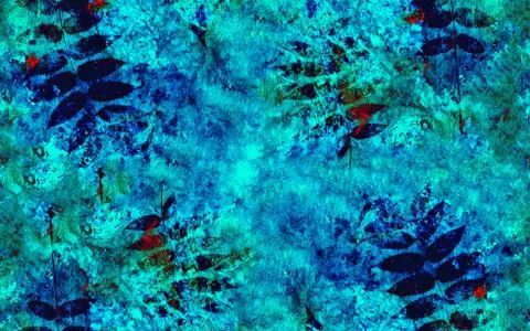 Seamless pattern abstract watercolor background and rowan leaves. Mixed media Stock Illustration