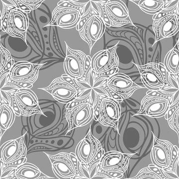 Seamless pattern of abstract white and gray graphic elements on a gray Stock Illustration