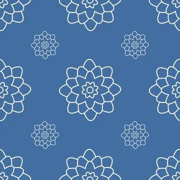 Seamless pattern of abstract white flowers on a dark blue background Stock Illustration