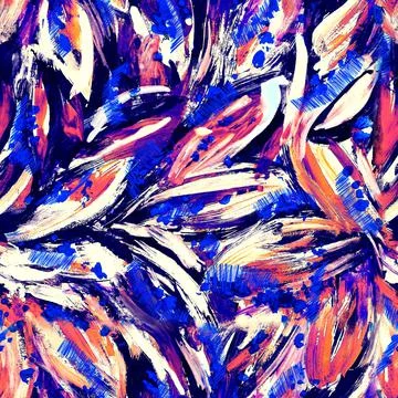 Seamless pattern. Abstraction. Large strokes of blue and pink paint on canvas Stock Illustration