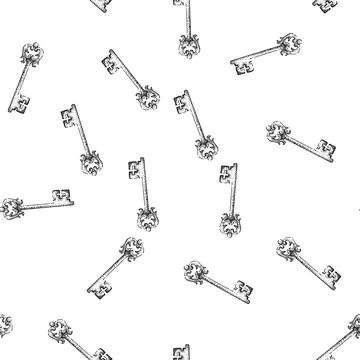 Seamless pattern access skeleton key sketch hand drawn イラスト素材