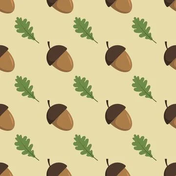 Seamless pattern with acorn and oak leaf Stock Illustration