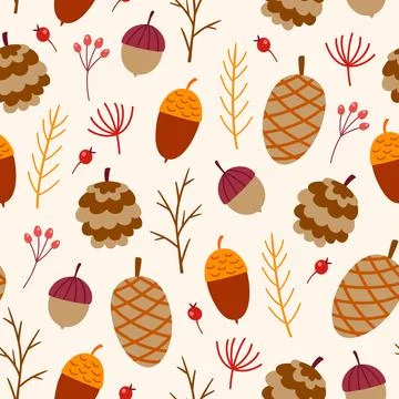 Seamless pattern with acorn and pine cone. Stock Illustration
