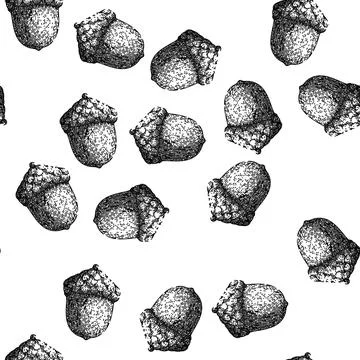 Seamless pattern acorn nut brown sketch hand drawn Stock Illustration