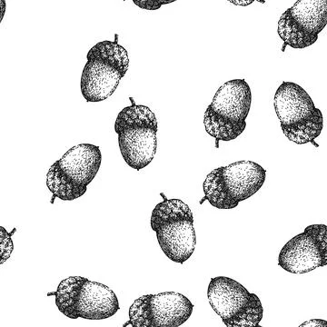 Seamless pattern acorn nut green sketch hand drawn Illustrazione stock