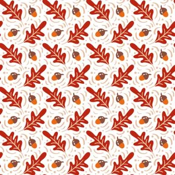 Seamless pattern with acorns and autumn oak leaves in Orange and Brown. Perfect Stock Illustration