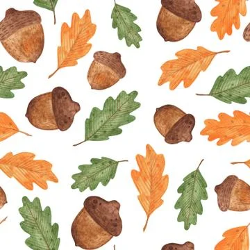 Seamless pattern of  acorns and leaves Illustrazione stock