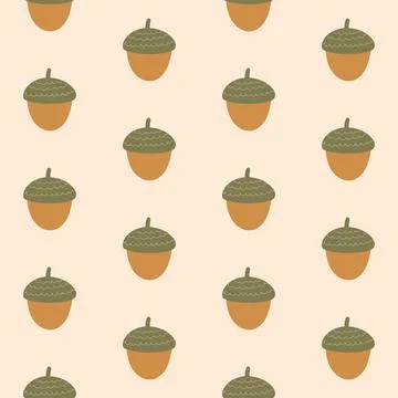 Seamless Pattern with Acorns on Beige Background - Nature-Inspired Autumn Fall Stock Illustration