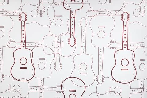 Seamless pattern of acoustic guitars on light background Stock Photos